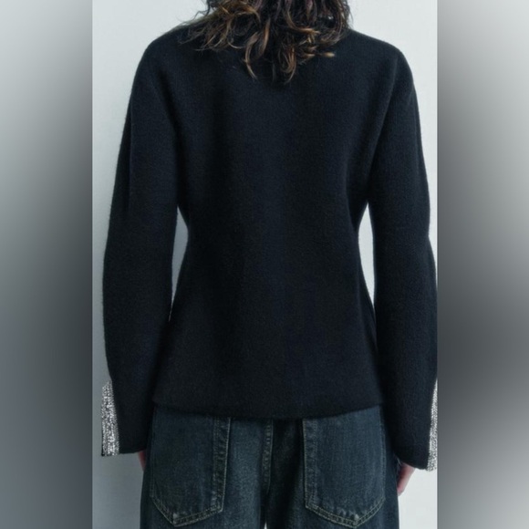 NWT Zara 100% Wool Elegant Black Jacket with Silver Accents - Picture 3 of 5